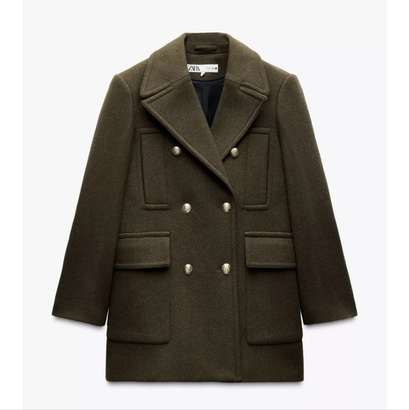 Zara  Green Peacoat with Gold Buttons - Picture 1 of 16